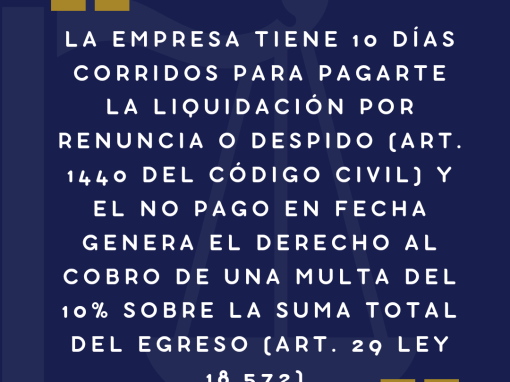 La empresa tiene 10 días corridos para pagarte la liquidación por renuncia o despido La empresa tiene 10 días corridos para pagarte la liquidación por renuncia o despido